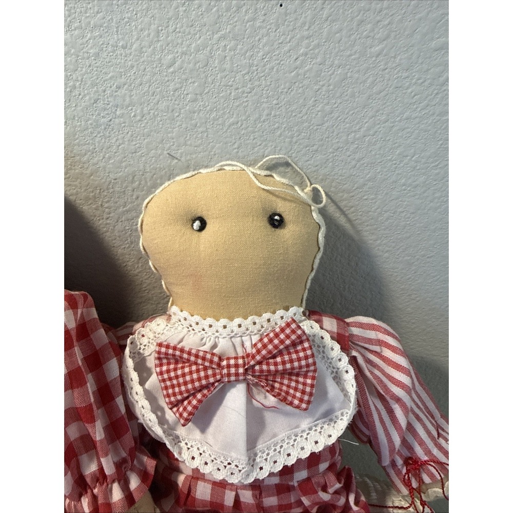 Vintage Mr. & Mrs. Christmas Dolls Red & White Gingham Outfits